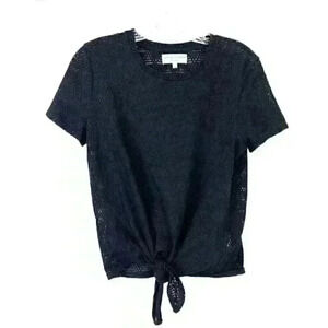 NWT Madewell Woman’s Black Texture and Thread Tie Front Knit Shirt Size XS